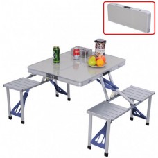 Алюминиевый стол для пикника раскладной со 4 стульями Folding Table 85х67х67 см (Серебристый)
