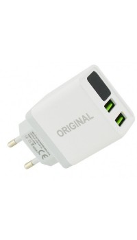 Сетевое зарядное устройство 3.1A 2 USB c экраном QC03 Белый
