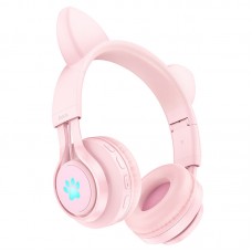 Наушники Hoco W39 Cat Ear Bluetooth с кошачьими ушками и LED подсветкой Розовый