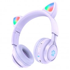 Наушники Hoco W39 Cat Ear Bluetooth с кошачьими ушками и LED подсветкой Фиолетовый