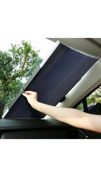 Солнцезащитная выдвижная шторка на лобовое стекло авто 70х155 см 4 присоски, ткань - фольга Серая